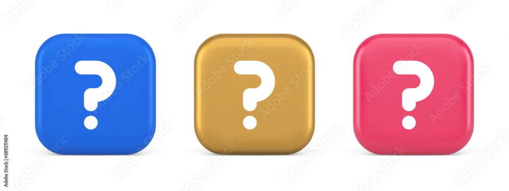 Poster question mark button advise attention answer faq point internet info support 3d icon