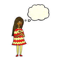 cartoon surprised girl with thought bubble