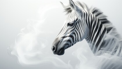 Fototapeta premium a face of zebra with white smoke