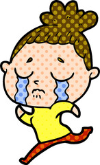 cartoon crying woman running away