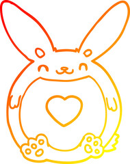 warm gradient line drawing of a cartoon rabbit with love heart