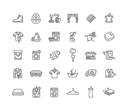 Laundry services related vector line icons
