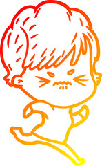 warm gradient line drawing of a cartoon frustrated woman