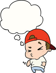 cartoon cool kid with thought bubble