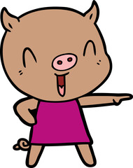 happy cartoon pig in dress