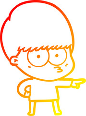 warm gradient line drawing of a nervous cartoon boy