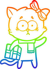 rainbow gradient line drawing of a cartoon cat