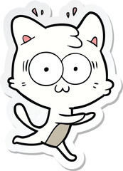 sticker of a cartoon surprised cat running