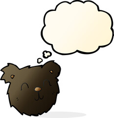 cartoon happy black bear face with thought bubble