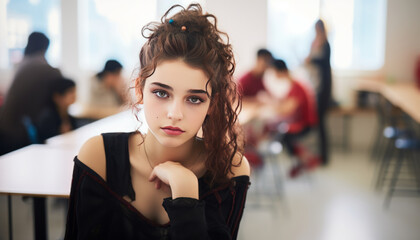 teen girl in modern classroom. - Powered by Adobe