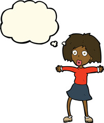 cartoon surprised woman with thought bubble