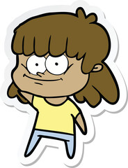 sticker of a cartoon girl smiling