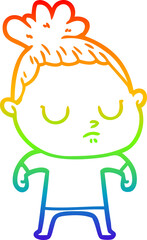 rainbow gradient line drawing of a cartoon calm woman