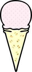comic book style quirky cartoon strawberry ice cream cone