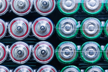 Battery,Closeup of pile of used alkaline batteries. Close up colorful rows of selection of AA...