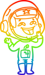 rainbow gradient line drawing of a cartoon laughing astronaut