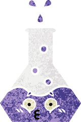 retro illustration style cartoon of a science beaker
