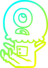 cold gradient line drawing of a cartoon cyclops alien spaceman