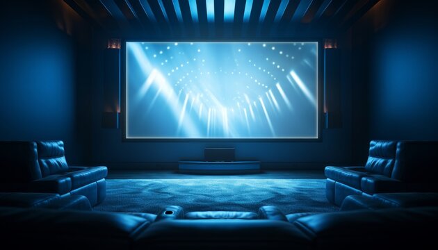 Modern Blue Movie Theater Room