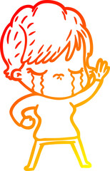 warm gradient line drawing of a cartoon woman crying