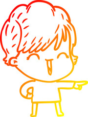 warm gradient line drawing of a cartoon laughing woman