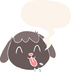 cartoon dog face with speech bubble in retro style