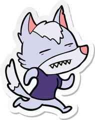 sticker of a cartoon wolf showing teeth