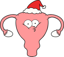 hand drawn line drawing of a uterus wearing santa hat