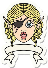 sticker of a elf rogue character face with banner