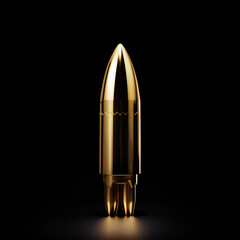 3d rendering of a gold bullet on a minimalist black background