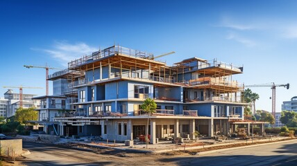Obraz premium modern building development above a clear blue sky: architecture and site concept .