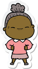 sticker of a cartoon peaceful old woman
