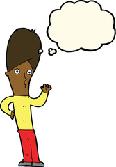 cartoon man waving with thought bubble