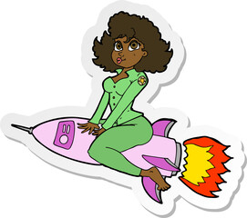 sticker of a cartoon army pin up girl riding missile