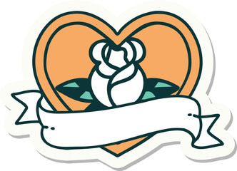 sticker of tattoo in traditional style of a heart rose and banner