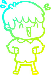 cold gradient line drawing of a cartoon laughing boy