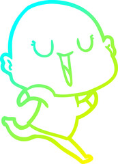 cold gradient line drawing of a happy cartoon bald man