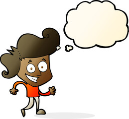 cartoon grinning man with thought bubble