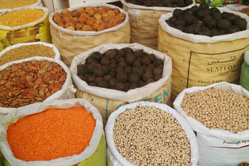 Heap of Dried Nuts and Whole Grains For Sale in the Market