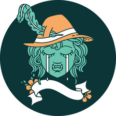 icon of crying half orc bard character face