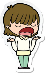 sticker of a cartoon woman talking loudly