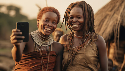 African tribe duo sharing laughter, embodying tranquility