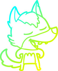 cold gradient line drawing of a cartoon wolf laughing