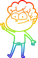 rainbow gradient line drawing of a cartoon happy man
