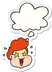 cartoon boy's face with thought bubble as a printed sticker