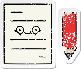distressed sticker of a cute cartoon test paper