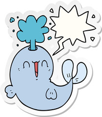 cartoon whale spouting water with speech bubble sticker