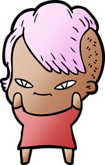 cute cartoon girl with hipster haircut