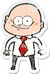 distressed sticker of a cartoon manager man staring