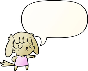 cartoon dog girl pointing with speech bubble in smooth gradient style